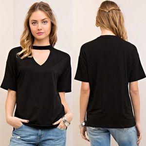 Black V-Neck Choker T-Shirt